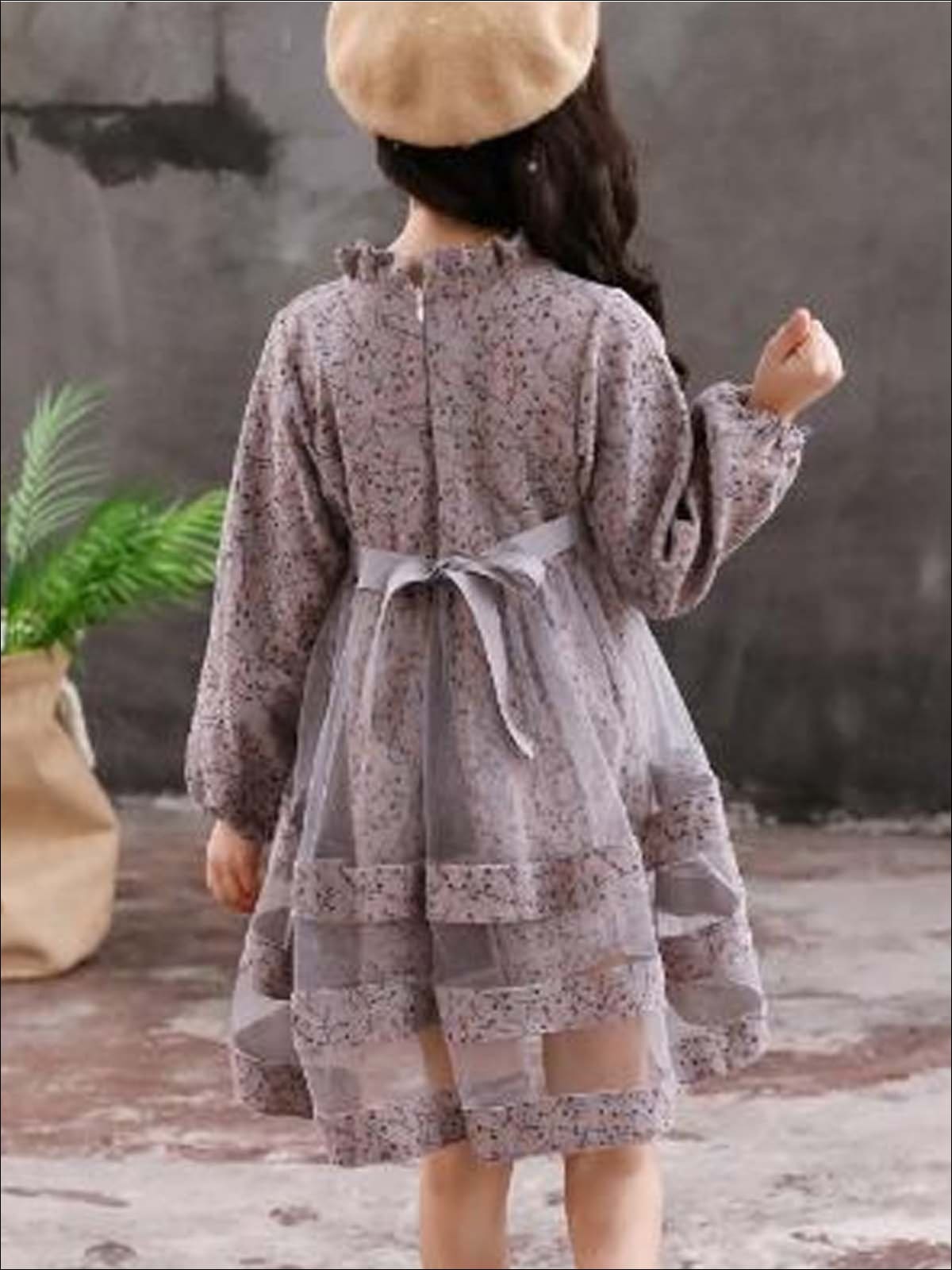 Girls Long Sleeve Ruffled Floral Print Dress (2 Color Options) - Girls Fall Casual Dress