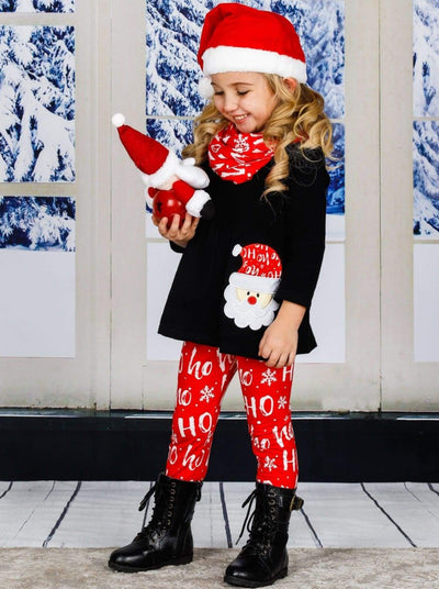 Toddler Christmas Clothes | Girls Santa Tunic, Scarf & Legging Set