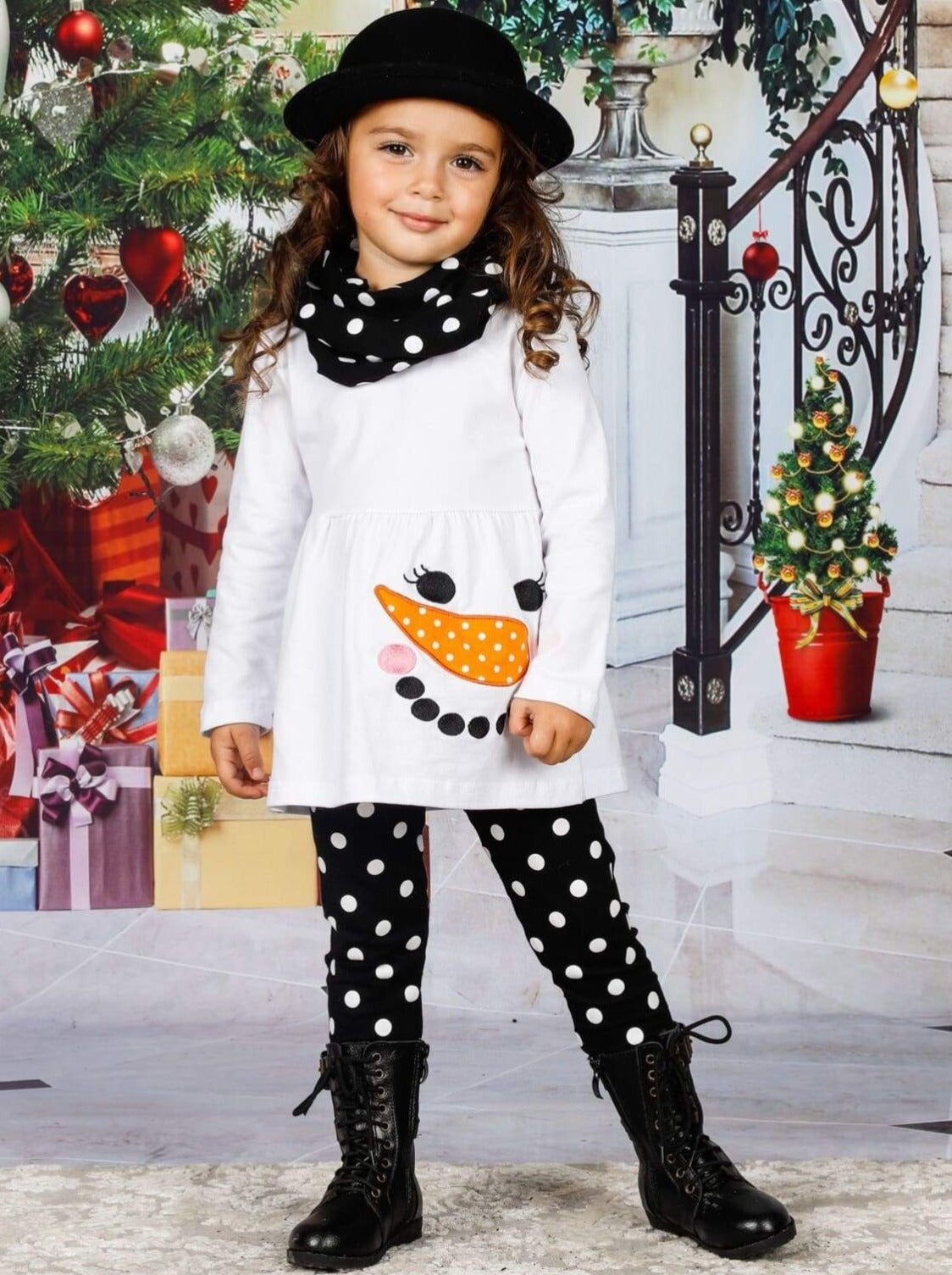 Cute Winter Sets | Happy Snowman Tunic, Polka Dot Scarf & Legging Set