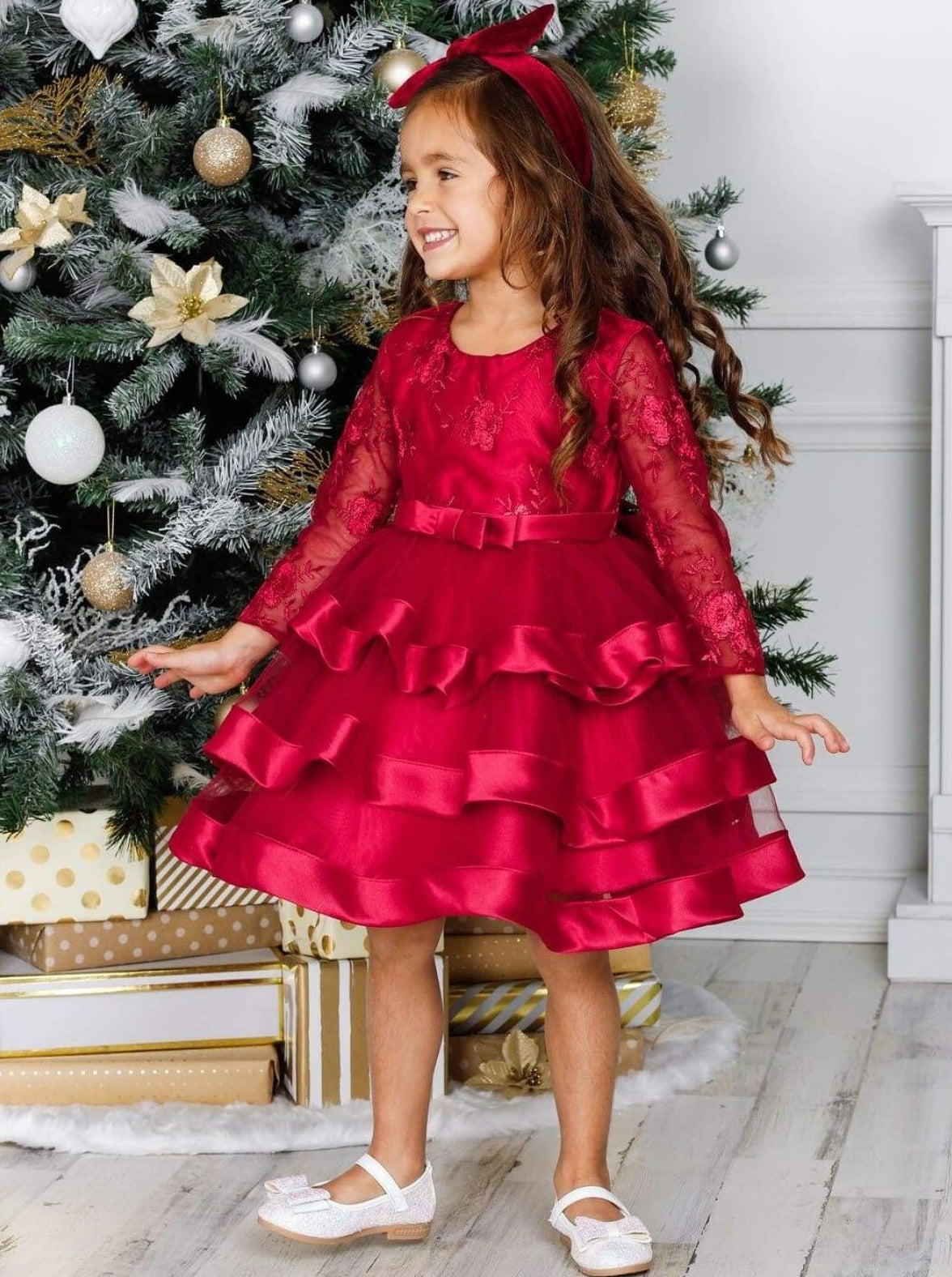 Winter Formal Wear | Long Sleeve Tiered Lace Princess Holiday Dress
