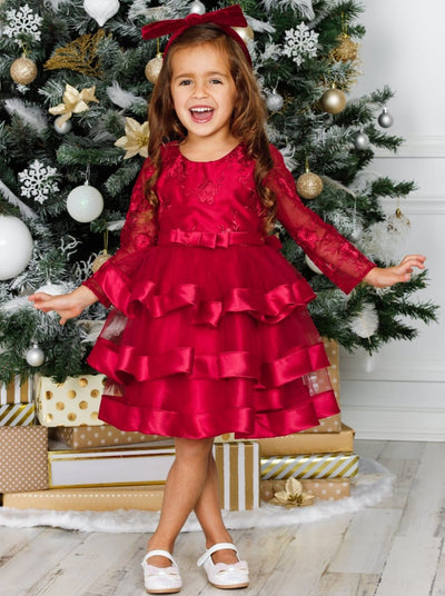 Winter Formal Wear | Long Sleeve Tiered Lace Princess Holiday Dress
