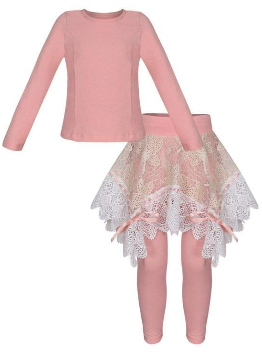 Winter Dressy Sets | Girls Pink Top & Crochet Skirt Legging Set