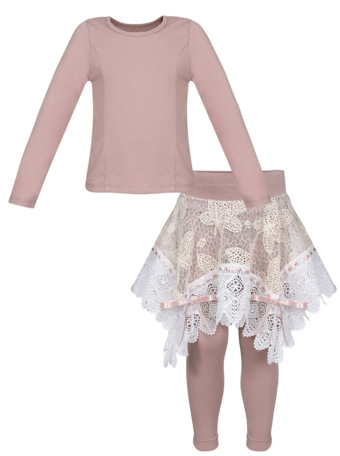 Winter Dressy Sets | Girls Pink Top & Crochet Skirt Legging Set