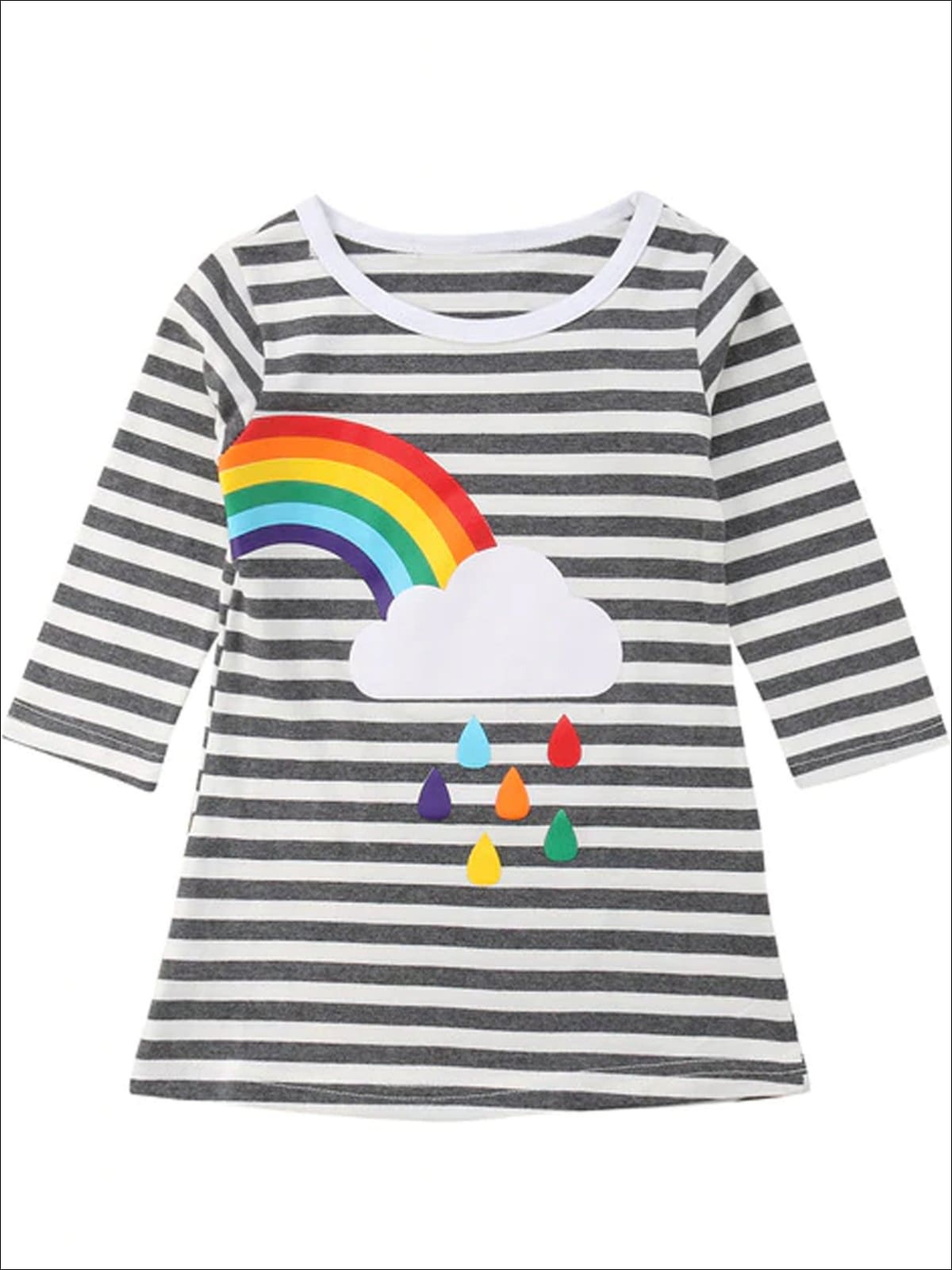 Girls Long Sleeve Twinning Striped Rainbow Dress - Right Rainbow / 2T - Girls Fall Casual Dress