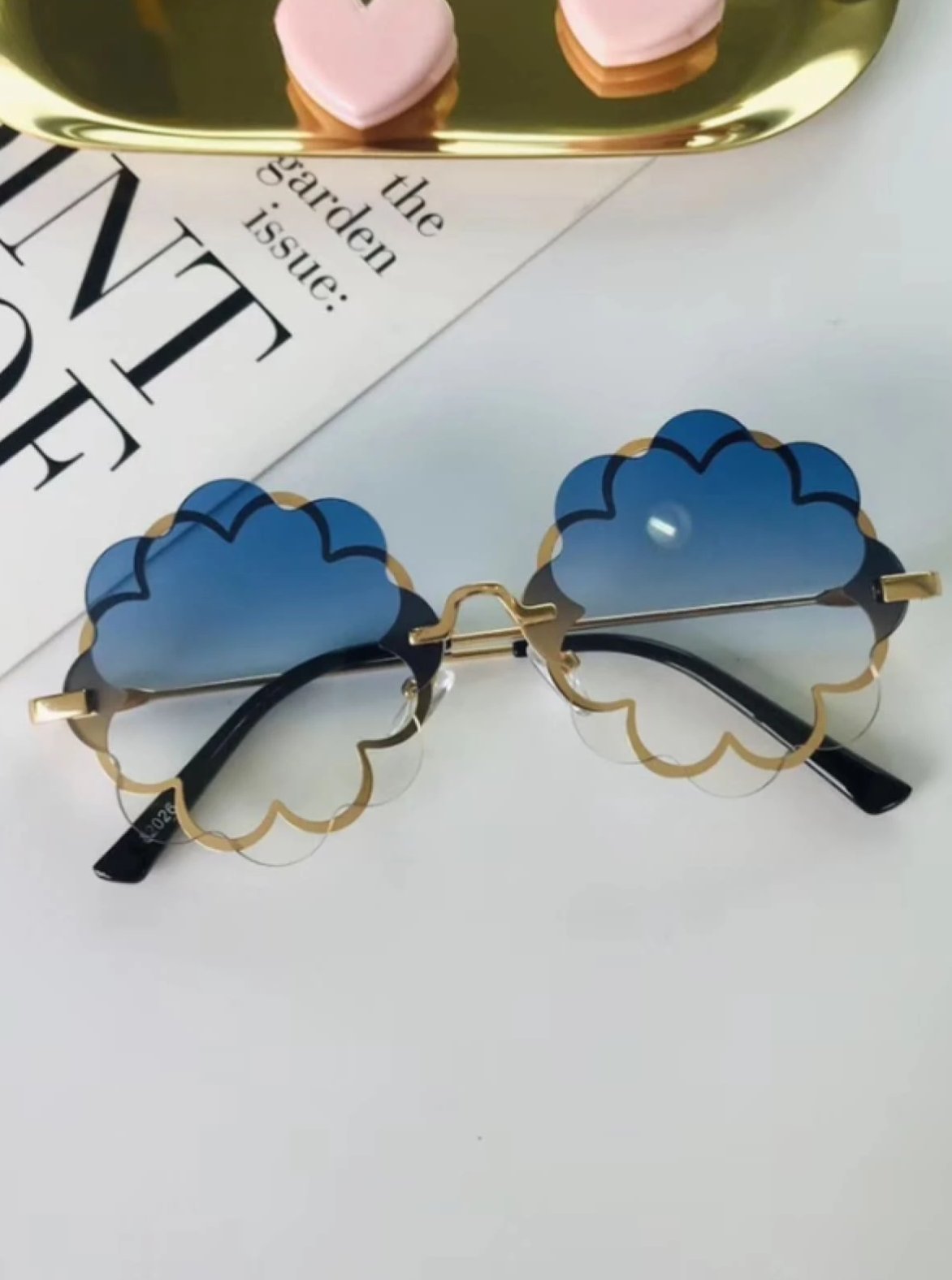 Girls Luxury Flower Frame Round Sunglasses - Blue - Girls Accessories