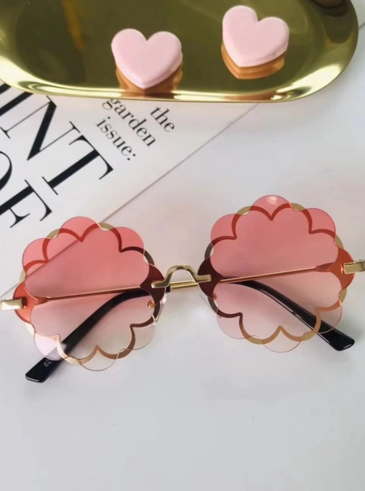 Girls Luxury Flower Frame Round Sunglasses - Pink - Girls Accessories