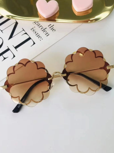 Girls Luxury Flower Frame Round Sunglasses - Tan - Girls Accessories
