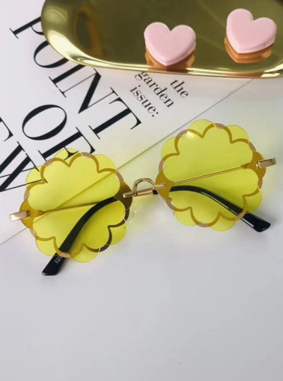 Girls Luxury Flower Frame Round Sunglasses - Yellow - Girls Accessories