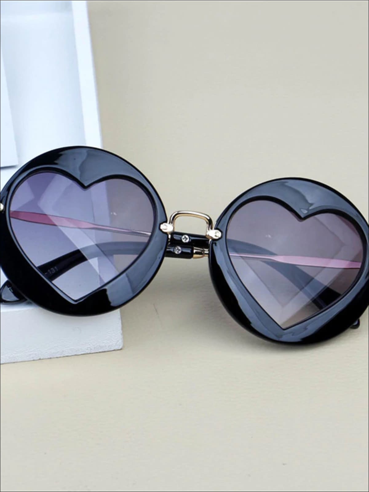 Girls Luxury Heart Shaped Marble Framed Sunglasses - Black - Girls Accessories