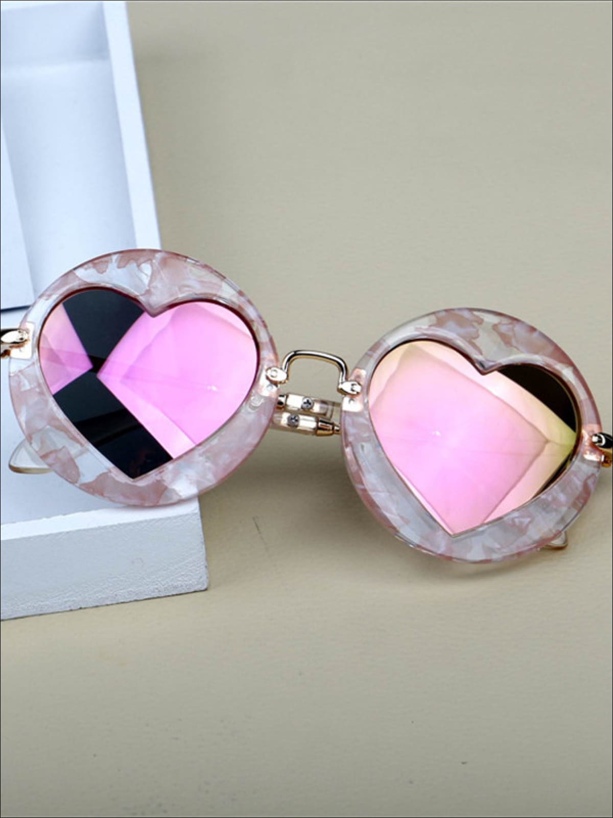 Girls Luxury Heart Shaped Marble Framed Sunglasses - Pink - Girls Accessories