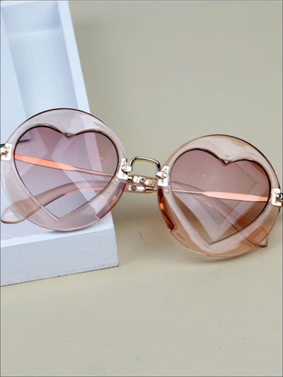 Girls Luxury Heart Shaped Marble Framed Sunglasses - Tan - Girls Accessories