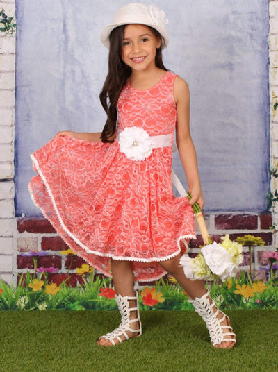 Girls Mango Crochet Lace Hi-Lo Twirl Boho Dress with Crochet Detail - Girls Spring Dressy Dress