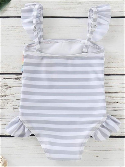 Kids Swimsuits | Matching Best Friends Grey Stripe Rainbow Swimsuit