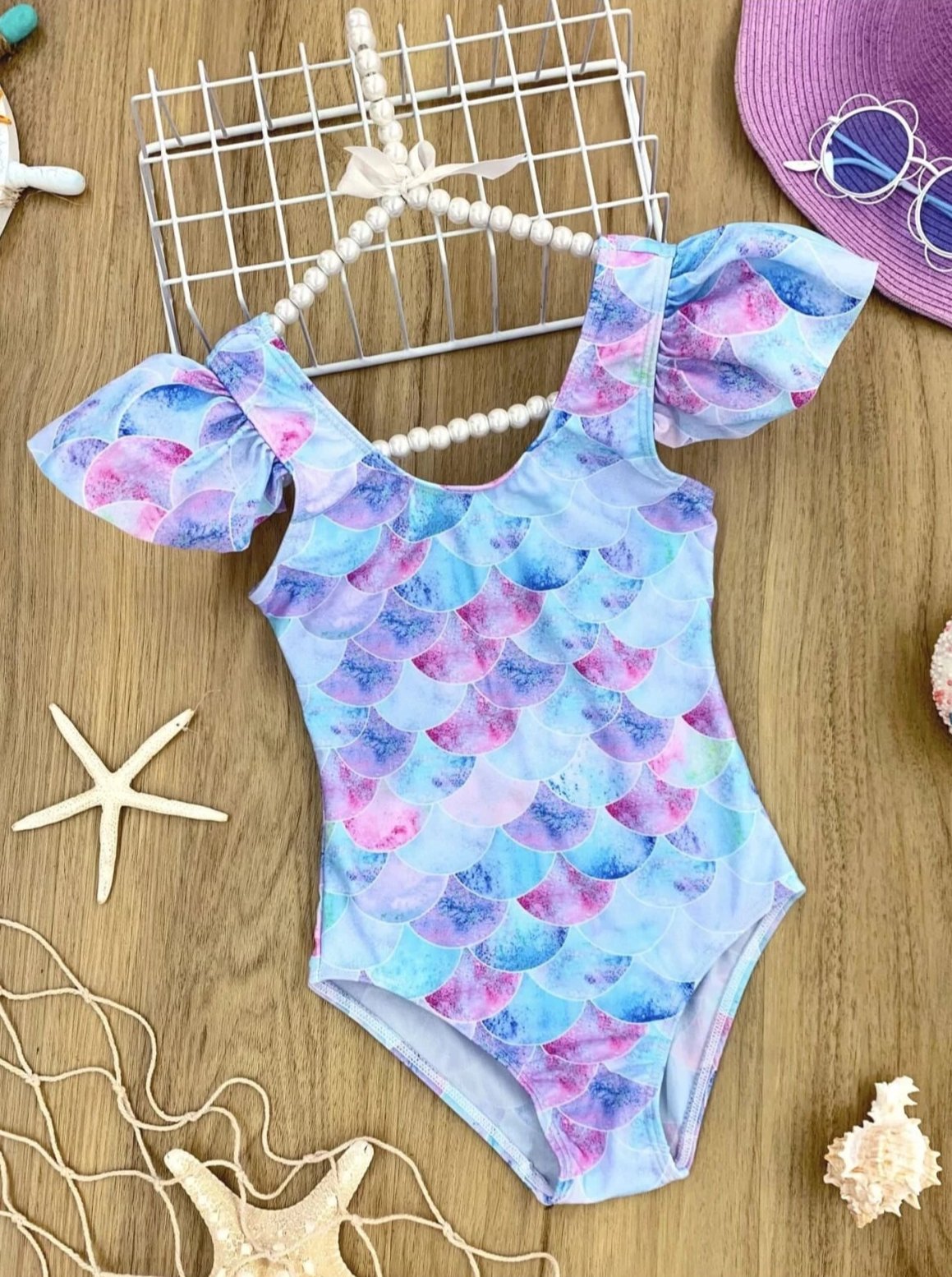 Toddlers Mermaid Swimsuits | Flutter Sleeve Mermaid One Piece Swimsuit