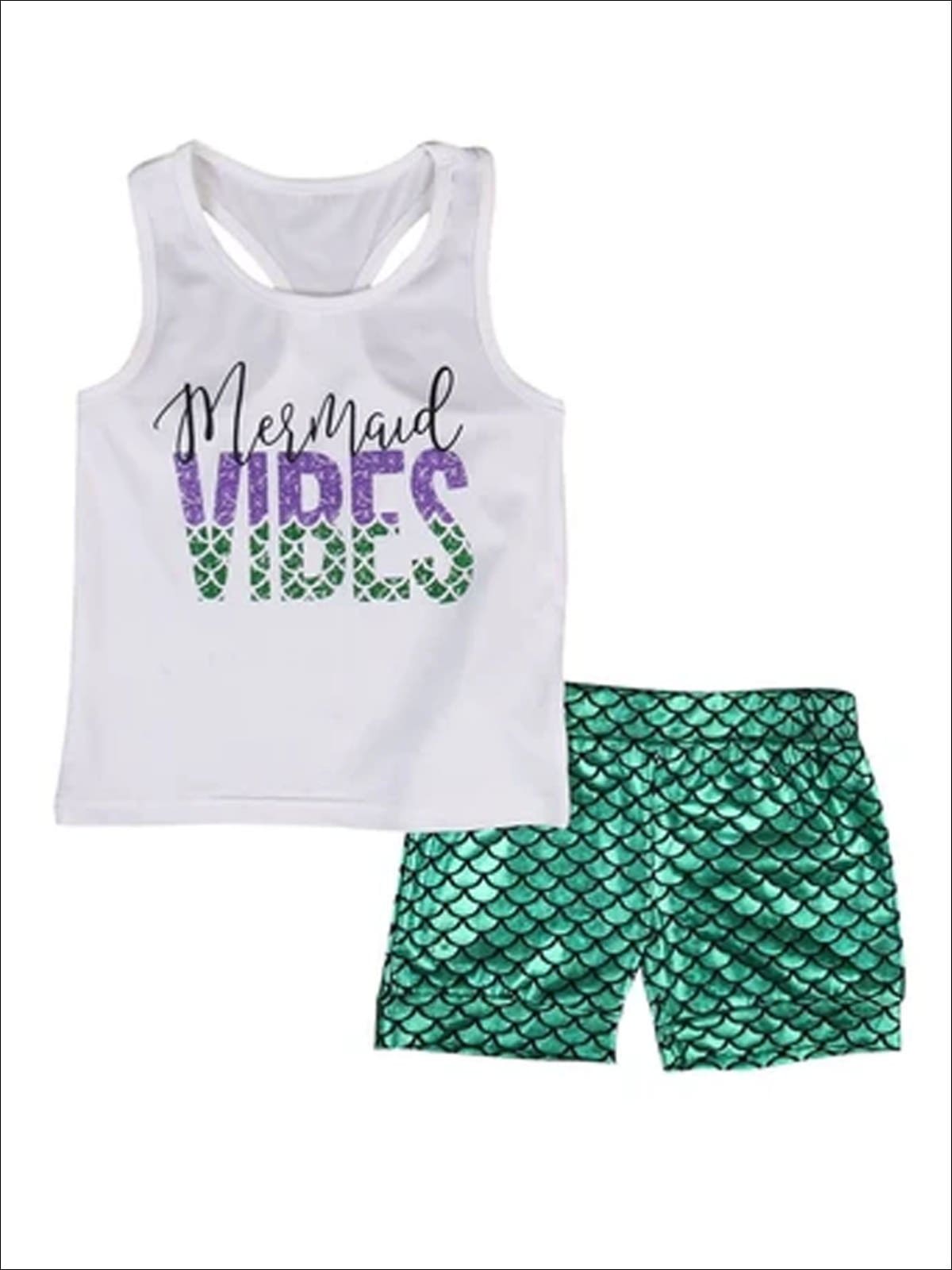 Girls Mermaid Vibes Tank Top & Shorts Set - Similar To Image / 2T - Girls Spring Casual Set