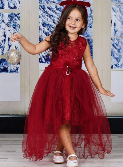 Little Girls Party Dresses | Sleeveless Hi-Lo Holiday Princess Dress 