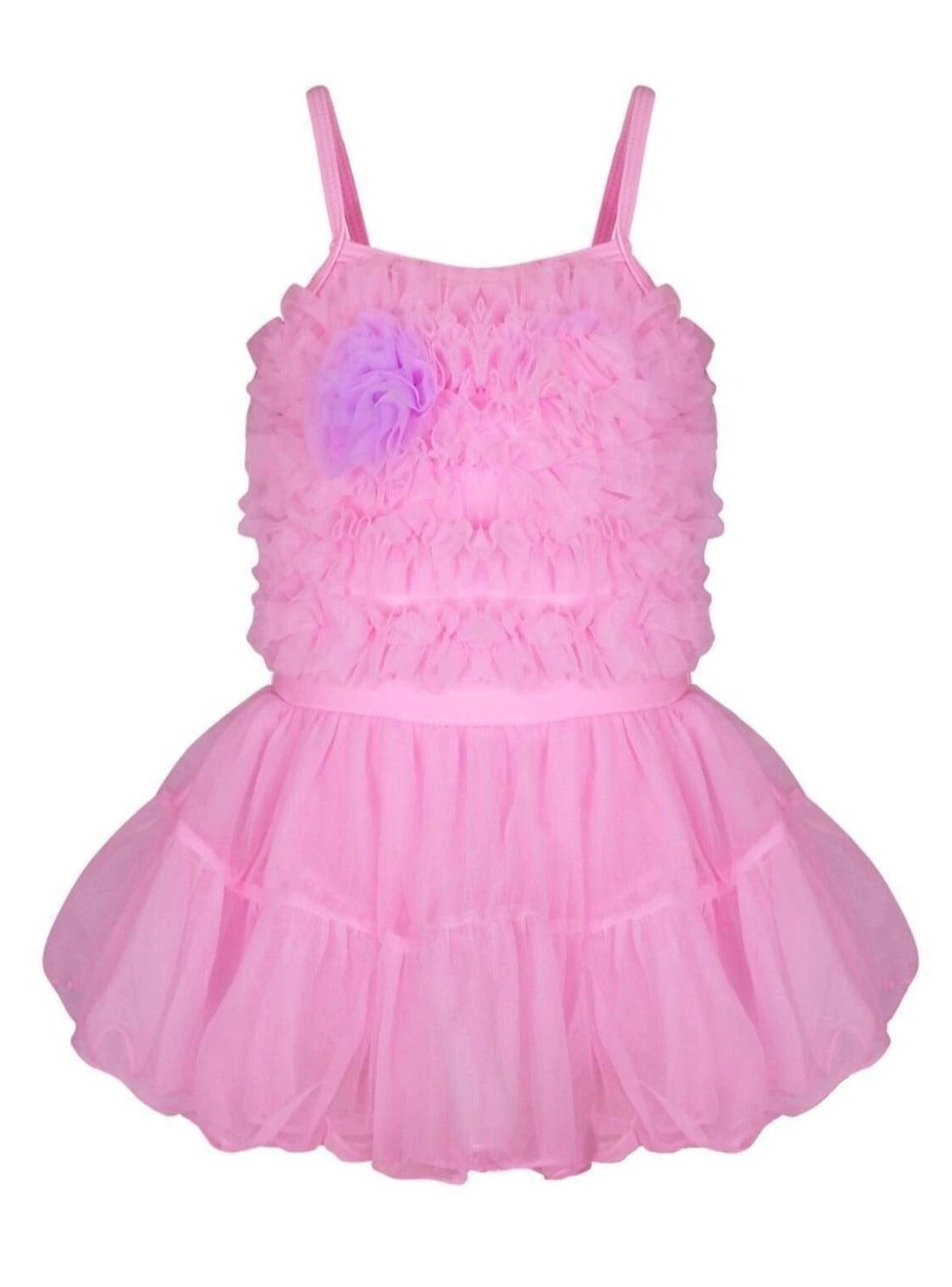 Girls Mesh Ruffled One-Piece Swimsuit with Flower Applique - Mia Belle ...