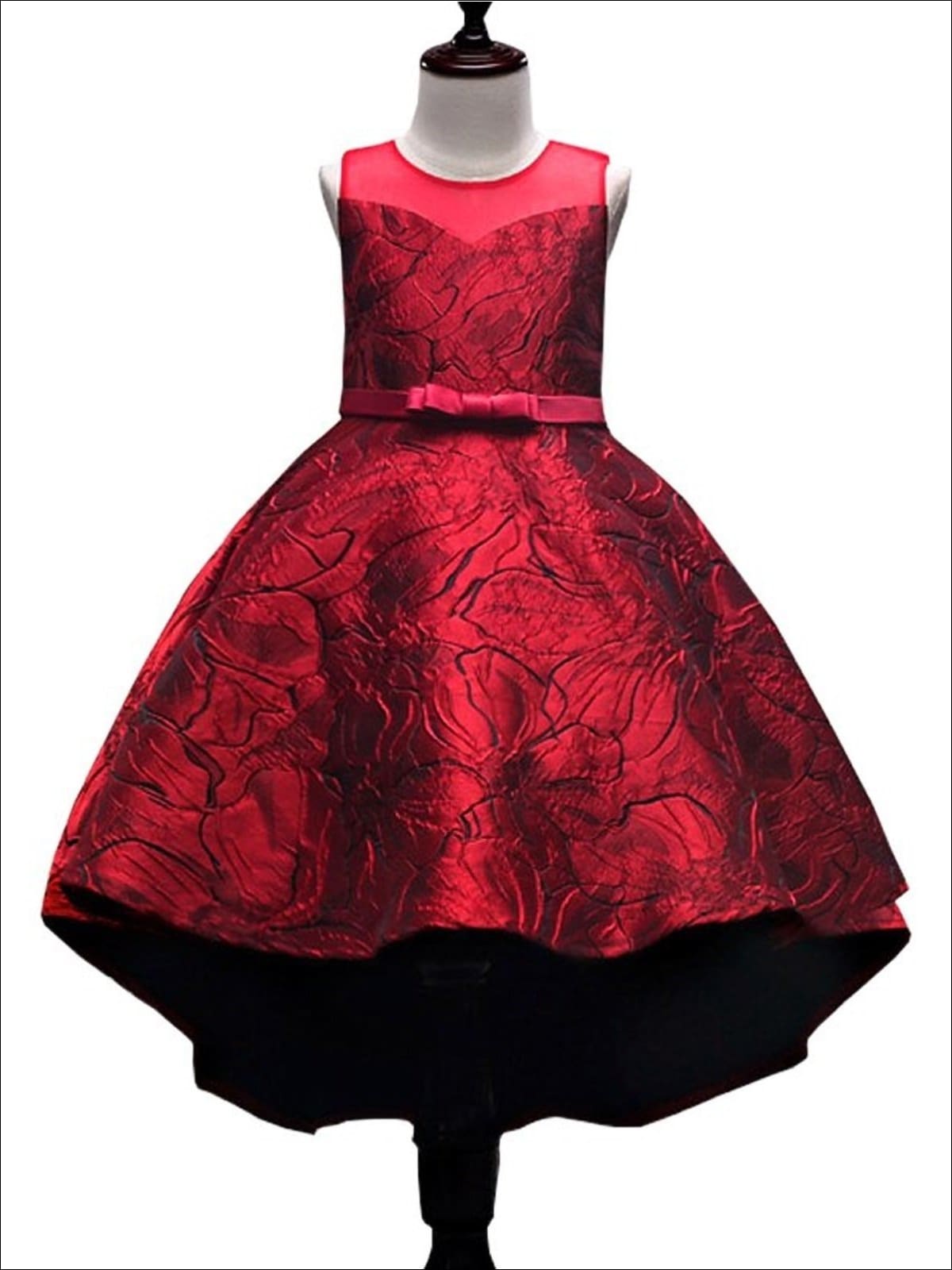 Fancy Toddler Dress | Sleeveless Textured Floral Hi-Lo Jacquard Dress