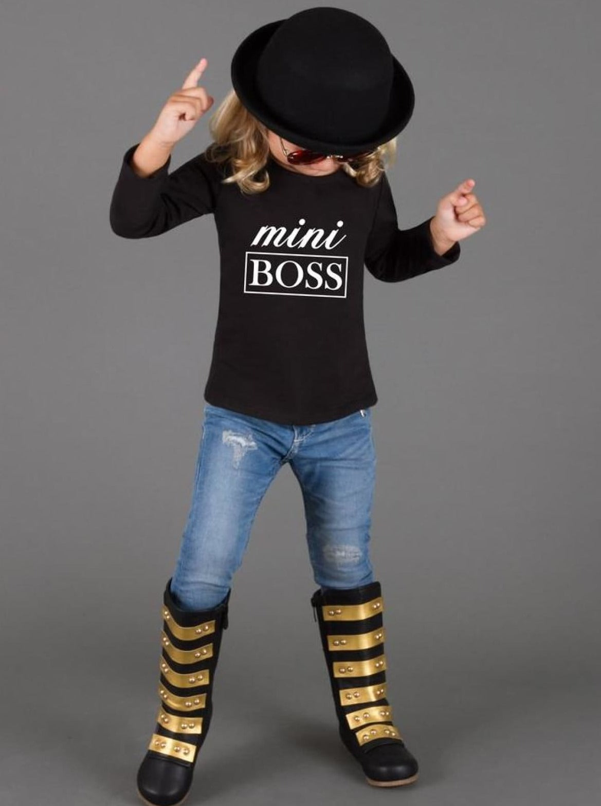 Girls Cute Tops | Mini Boss Long Sleeve Top - Mia Belle Girls