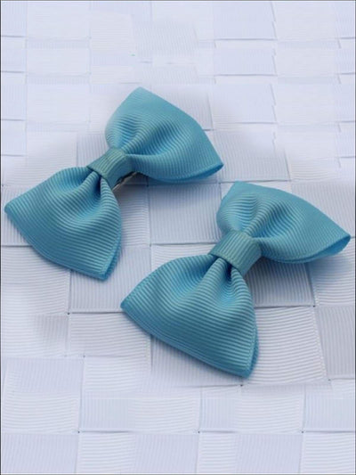 Girls Mini Bow Tie Hair Clips ( Multiple Color Options) - blue topaz - Hair Accessories