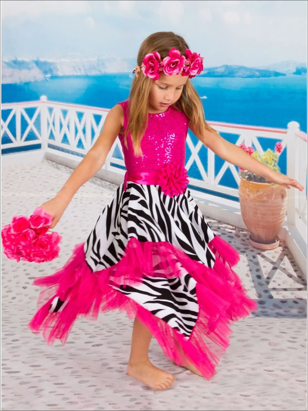 Girls Mint Floral & Fuchsia Handkerchief Dress - Girls Spring Dressy Dress