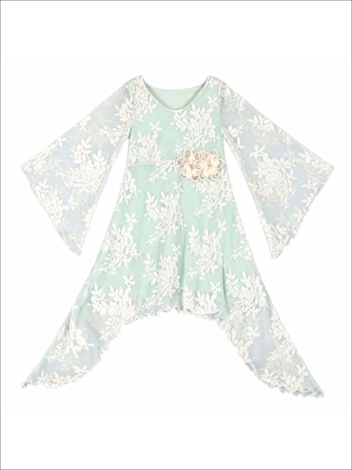 Girls Mint Lace Sidetail Boho Sleeve Dress – Mia Belle Girls