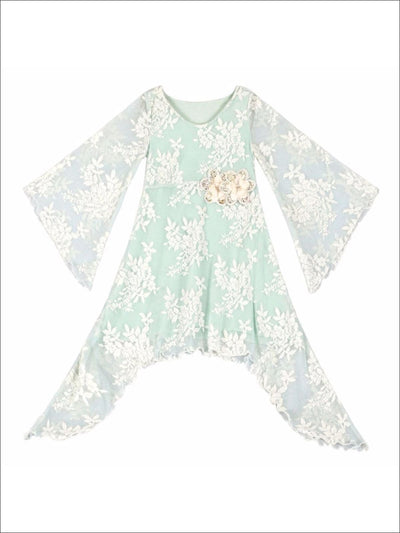 Girls Mint Lace Sidetail Boho Sleeve Dress - Girls Spring Dressy Dress