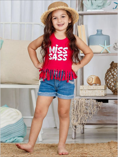 Cute Toddler Spring Top | Girls Miss Sass Graphic Fringe Tank Top
