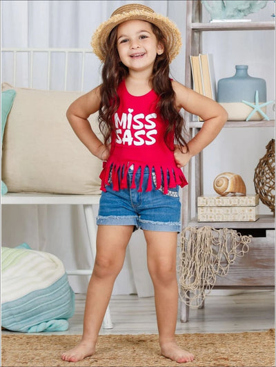 Cute Toddler Spring Top | Girls Miss Sass Graphic Fringe Tank Top