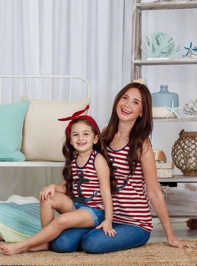 Mommy & Me Tops | Striped Sequin Anchor Tank Top |  Mia Belle Girls