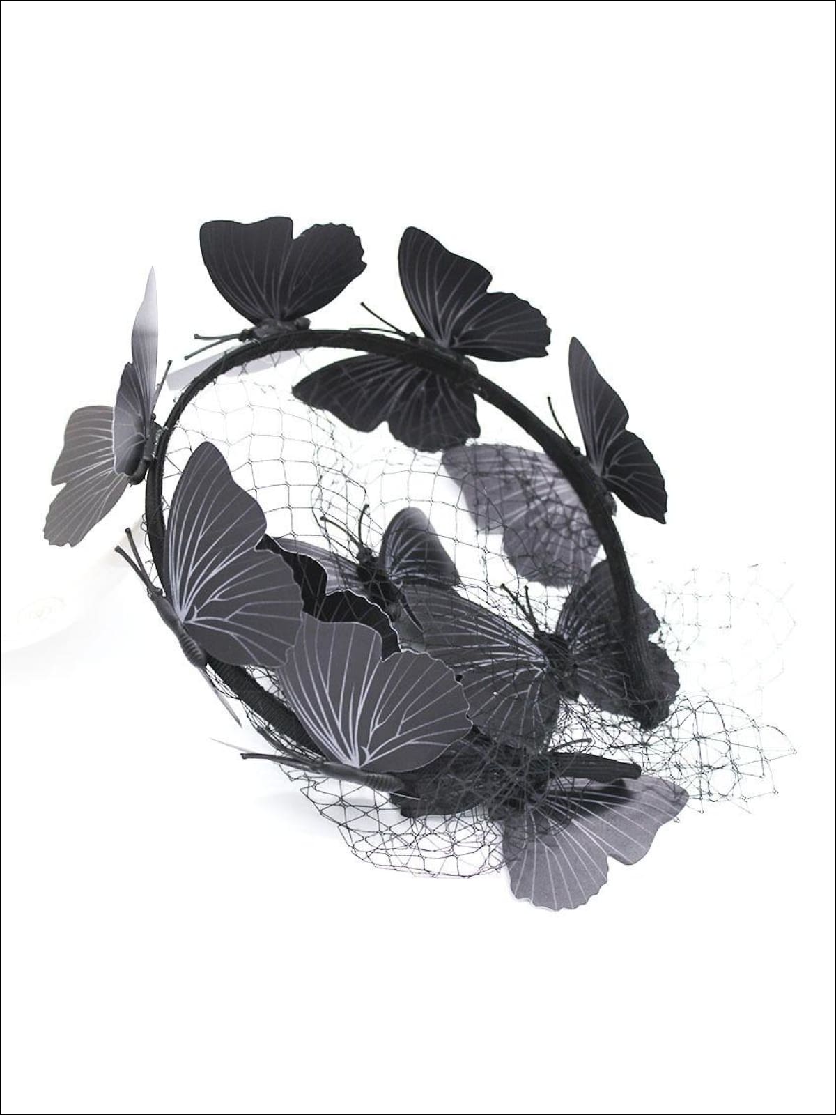 Girls Mystical Black Butterfly Fairy Mesh Veil Headband - Girls Halloween Costume