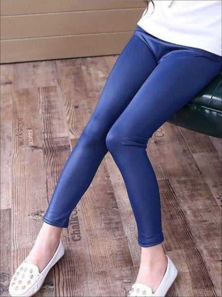 Girls Navy Blue Synthetic Leather Leggings – Mia Belle Girls
