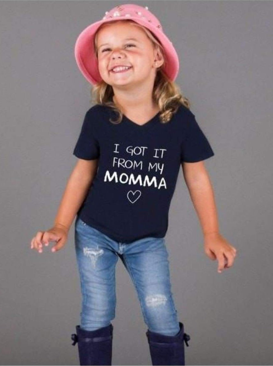 Girls Navy I got it from my momma Graphic T-Shirt - 2T/3T / Navy - Girls Graphic Tee