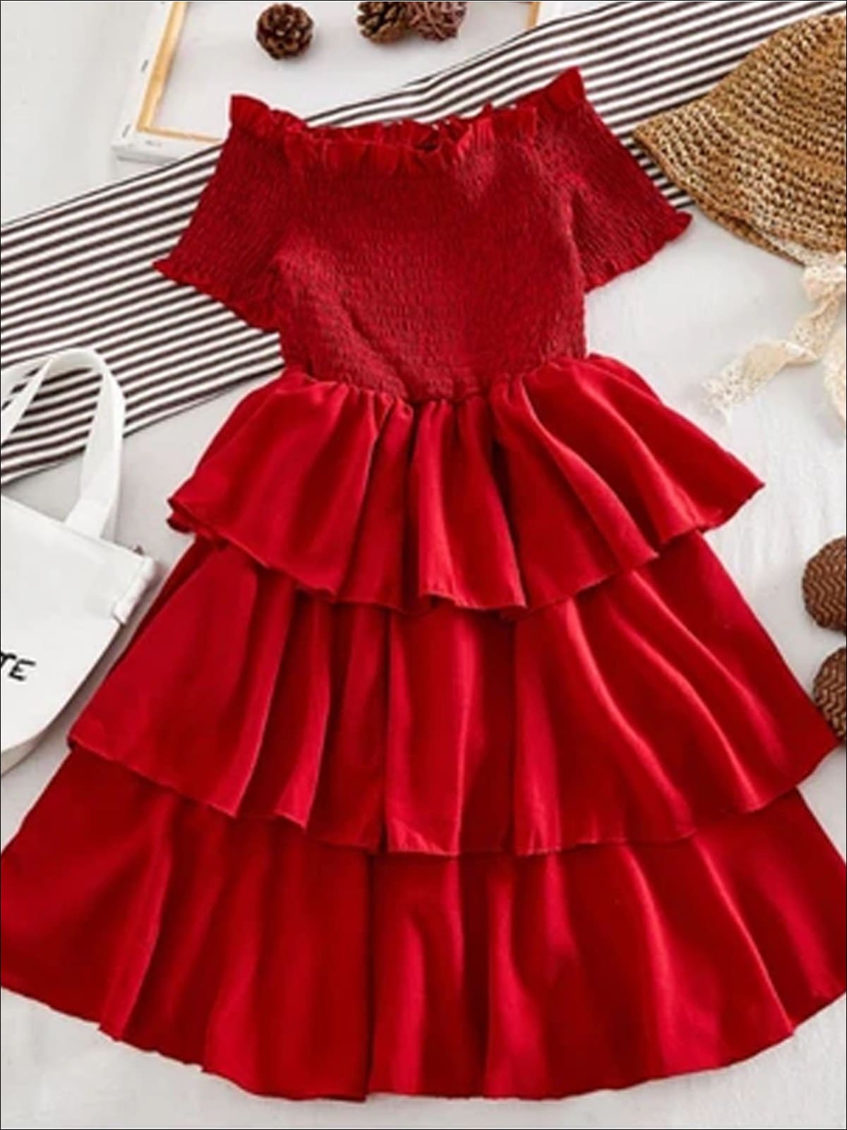 Girls Off The Shoulder Tiered Ruffle Dress - Girls Spring Casual Dress