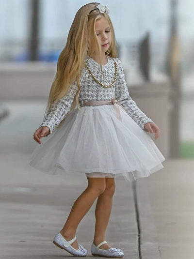 Winter Dressy Dresses | Girls Pearl Tweed Houndstooth Tutu Dress