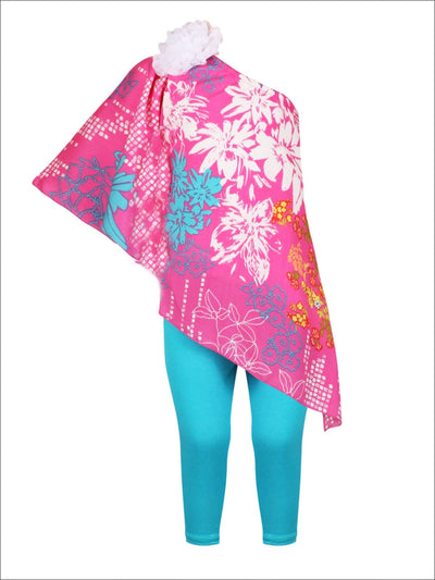 Girls One Shoulder Asymmetric Hem Tunic & Capri Leggings Set - Fuchsia / 2T/3T - Girls Spring Casual Set