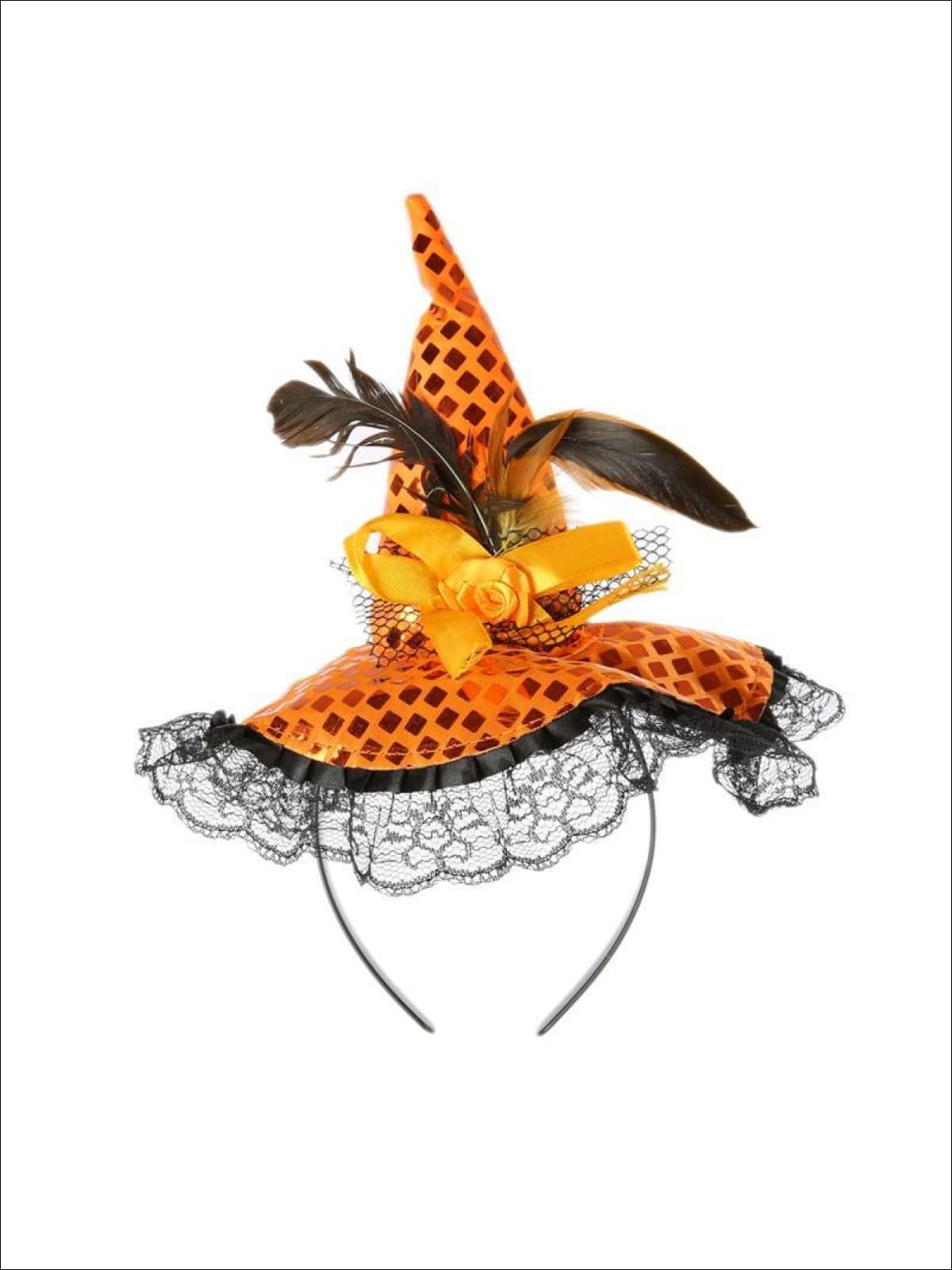 Girls Orange Sequin Pumpkin Fairy Headband Hat - Orange / 1 - Girls Halloween Costume