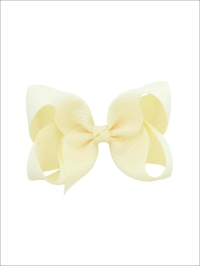 Girls Pastel Color Hair Bow Clip - Beige / 3inch - Hair Accessories