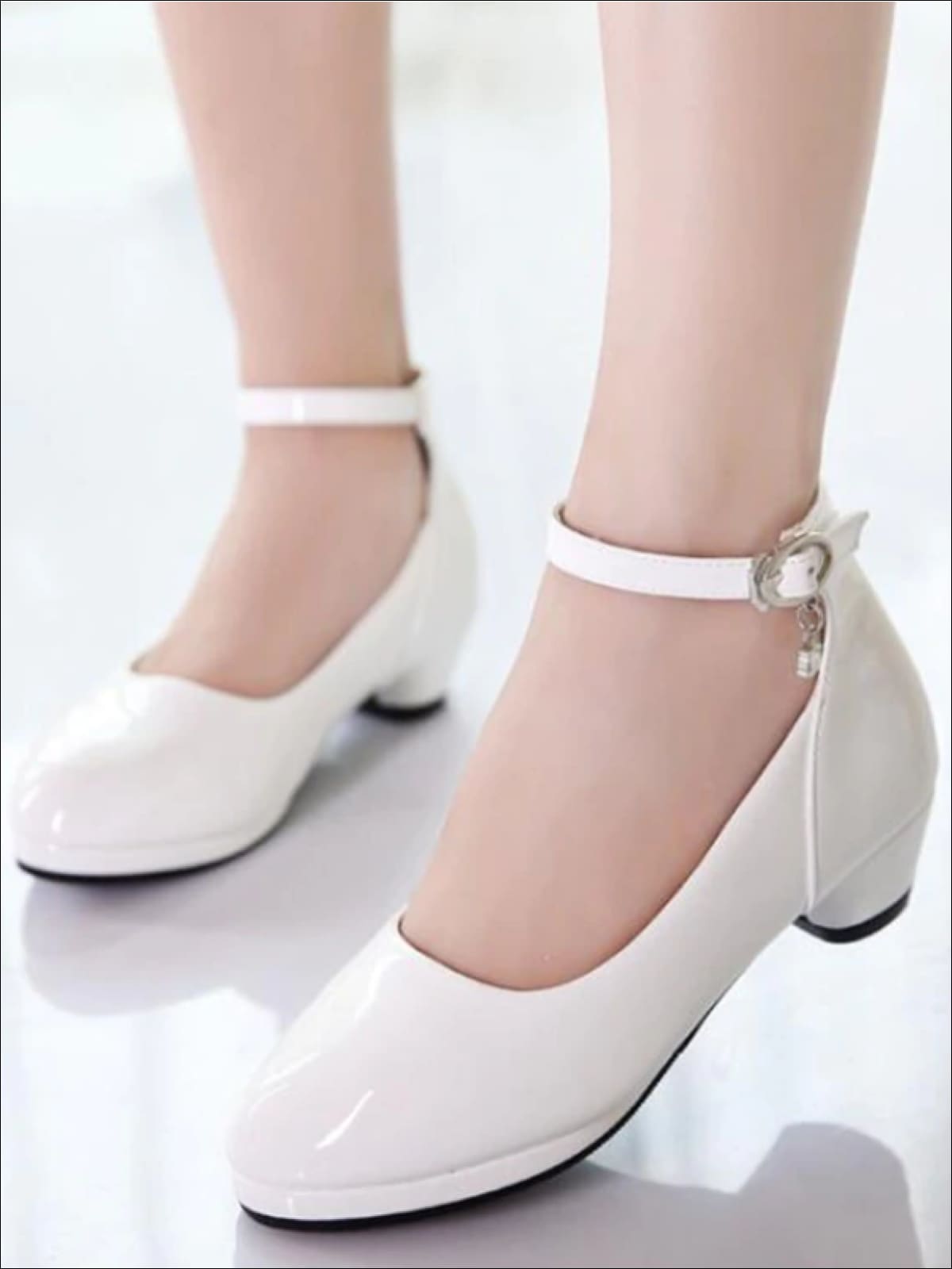 Girls Patent Synthetic Leather Ankle Strap Dress Up Shoes - Girls Flats