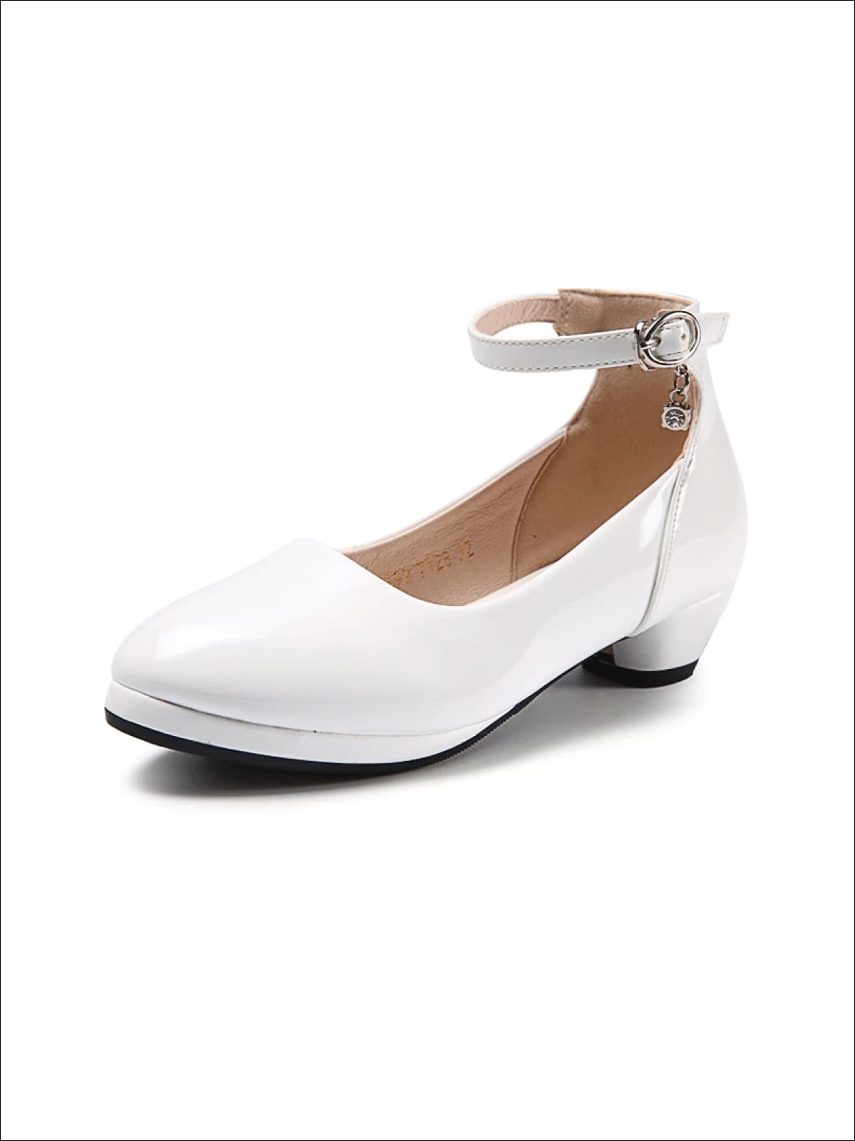Girls Patent Synthetic Leather Ankle Strap Dress Up Shoes - White / 8 - Girls Flats