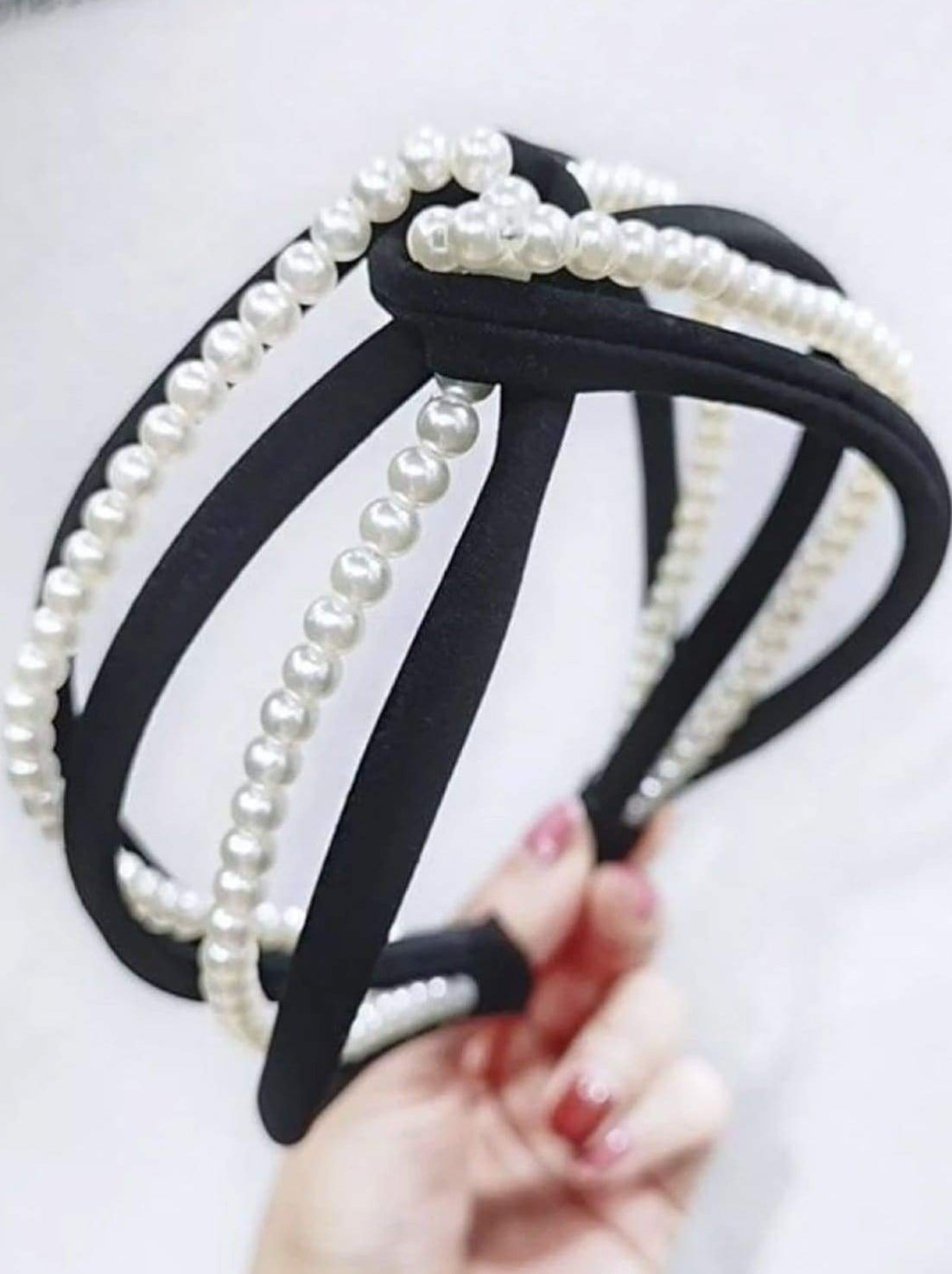 Girls Pearl and Velvet Knot Headband - Black - Hair Accessories