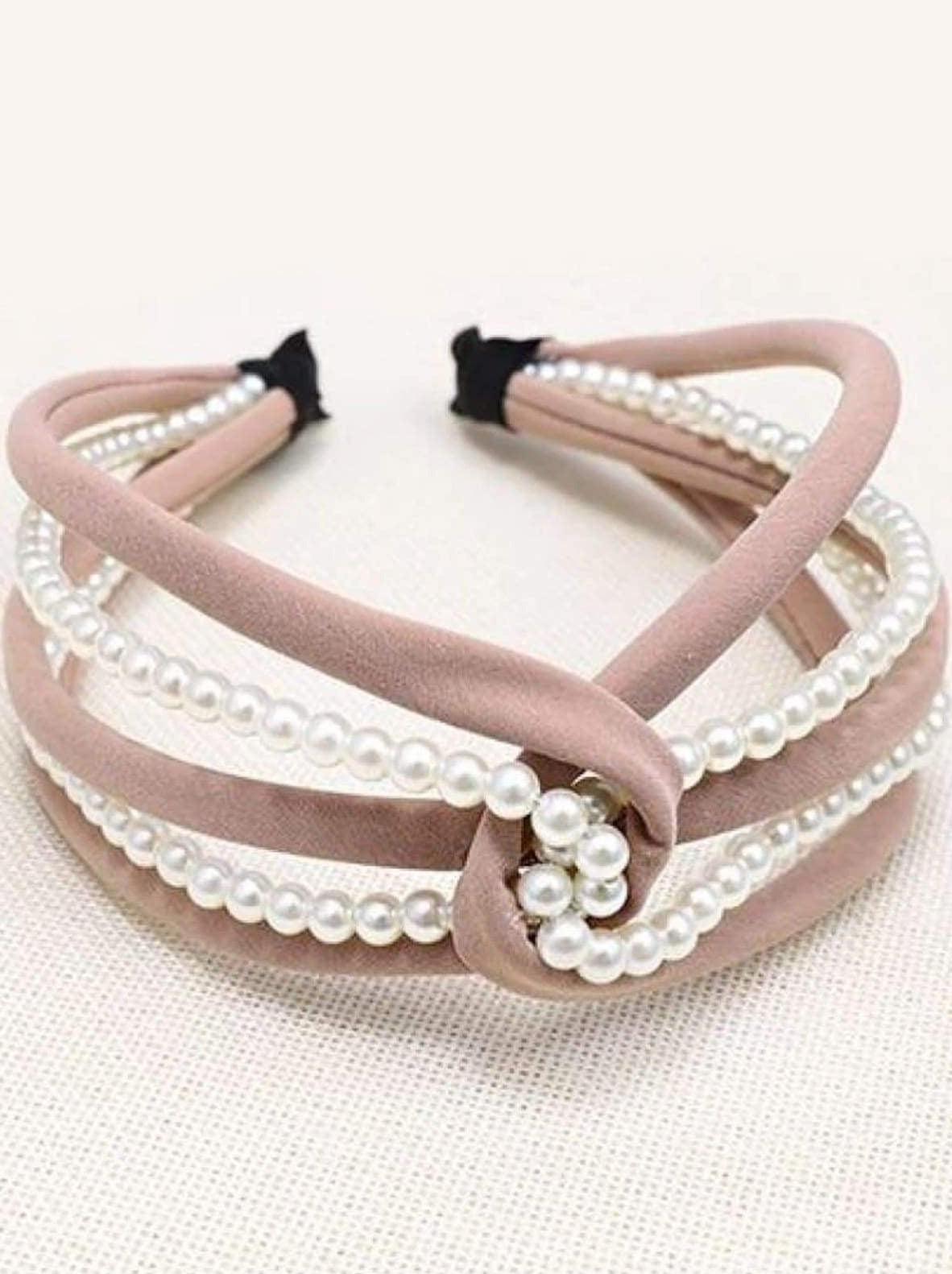 Girls Pearl and Velvet Knot Headband - Pink - Hair Accessories