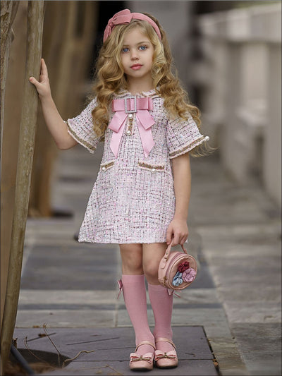 Preppy Chic Dress | Pearl Embellished Tweed Dress | Mia Belle Girls