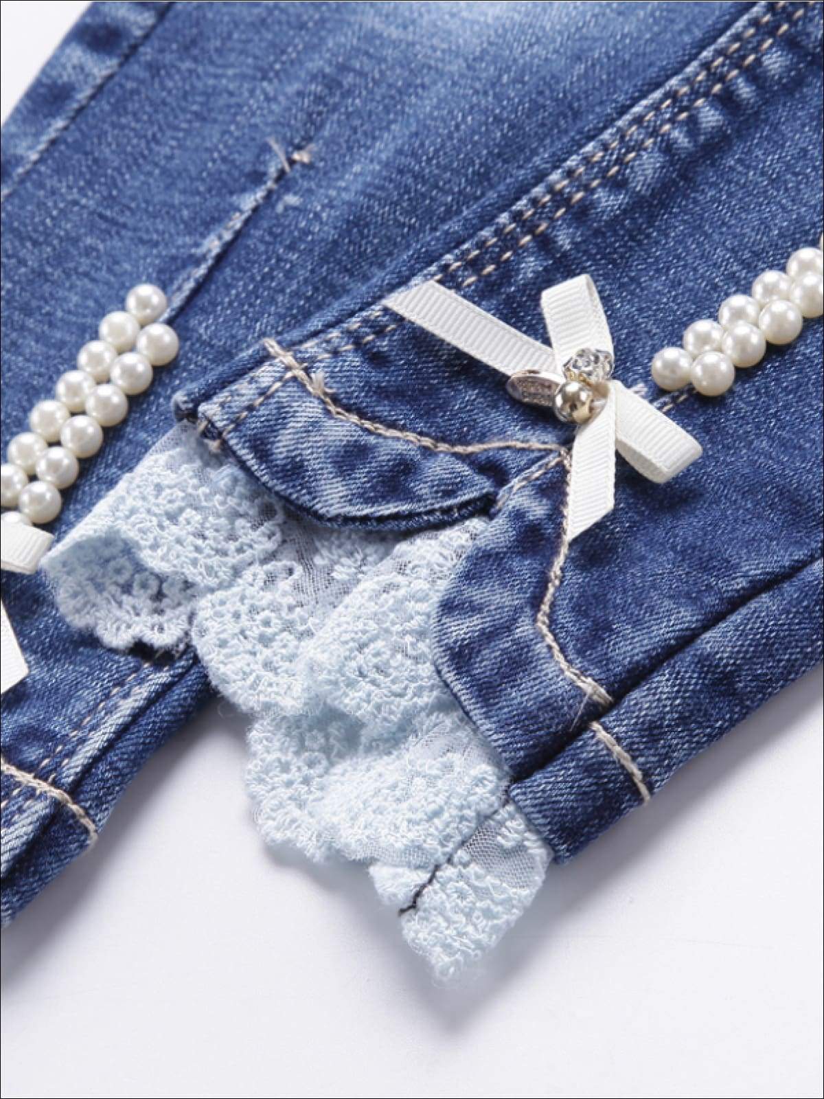 Little Girls Jeans | Pearl & Lace Skinny Jeans | Mia Belle Girls