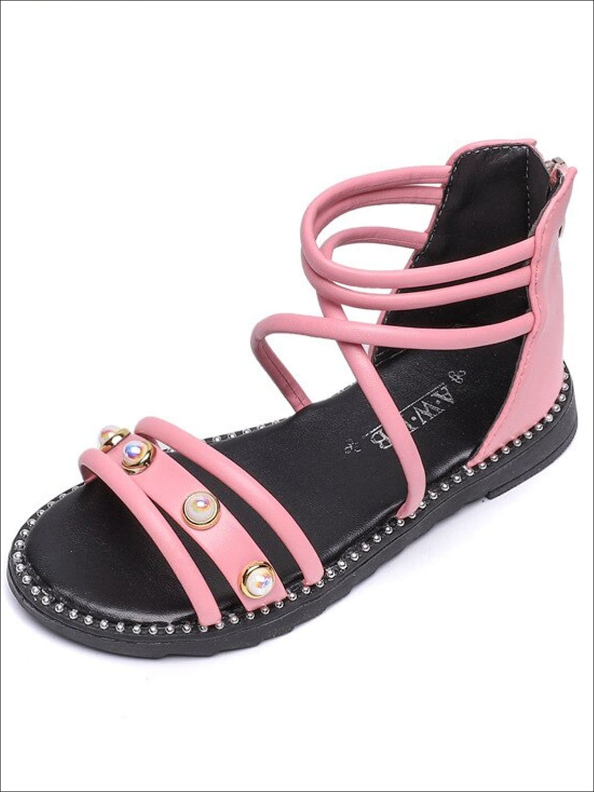 Girls Pearl Embellished Leather Gladiator Sandals By Liv and Mia - Girls Sandals