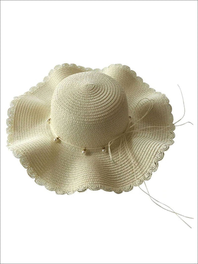 Girls Pearl Embellished Wave Straw Hat - White / 2-5 years - Girls Hats