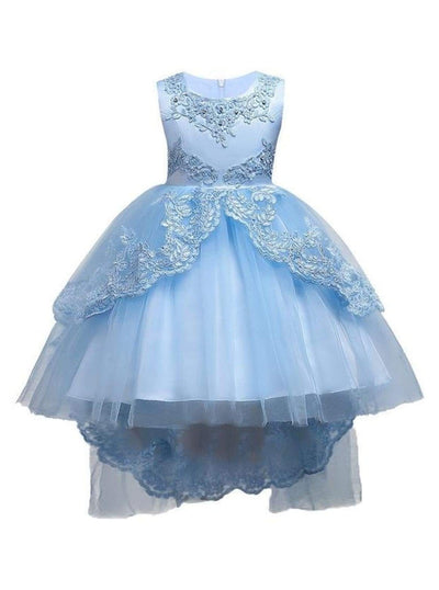 Spring Party Dresses | Girls Pearl Embroidered Hi-Lo Princess Dress