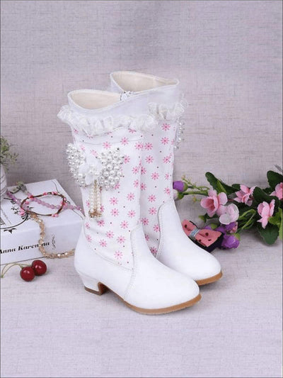 Girls Pink Butterfly Princess Boots ( 2 Color Options) - White / 2 - Girls Boots