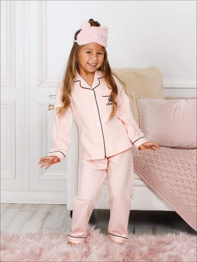 Girls Pink Cotton Embroidered Long Sleeve Pajama Set - Girls Pajama