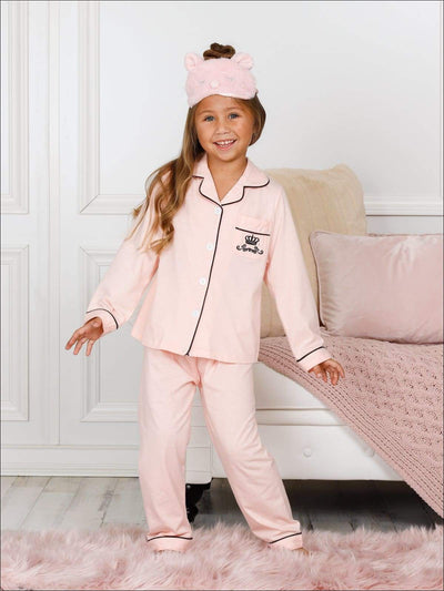 Girls Pink Cotton Embroidered Long Sleeve Pajama Set - Pink / 2T - Girls Pajama